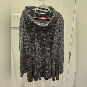 Seven Forty Two L Black Gray Heathered Cowl Neck Tunic Sweater Soft Knit Long Sl